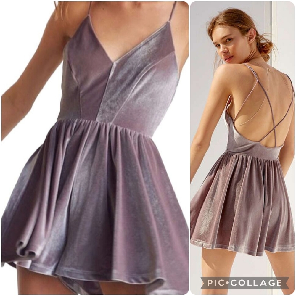 Urban Outfitters Silence + Noise Vanessa Purple Velvet Fit Flare Playsuit Romper